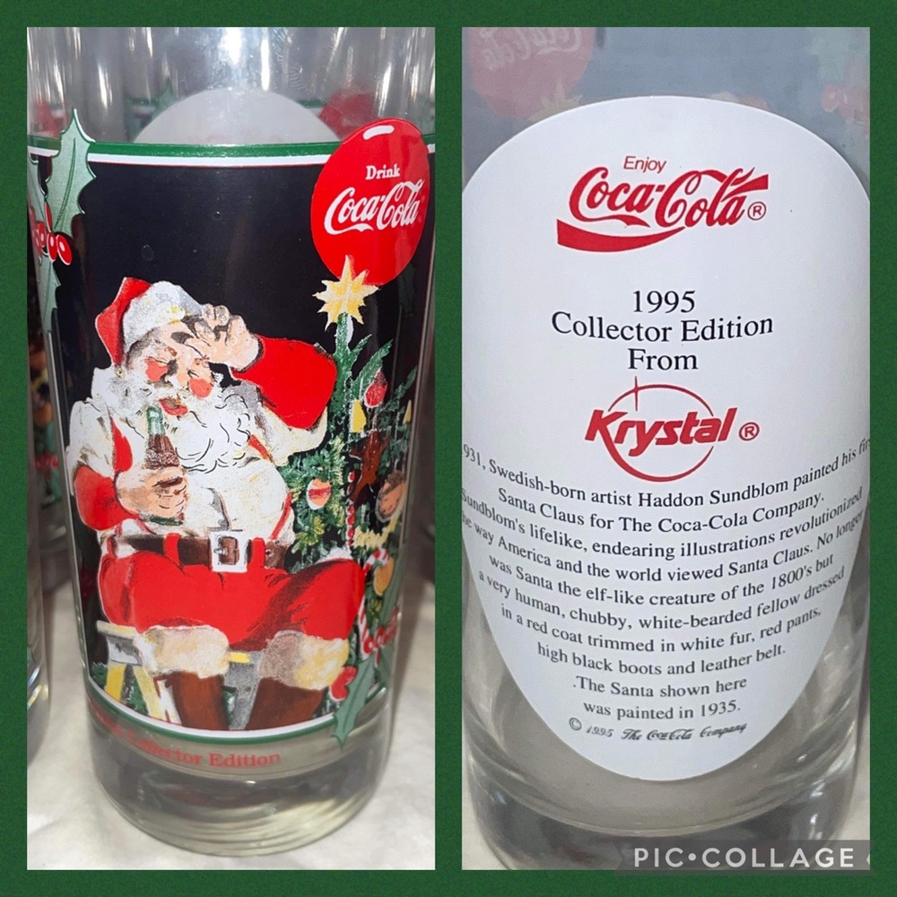 Coca-Cola Krystal Collector Edition 1995 Santa Christmas Glasses 6" Set of 6